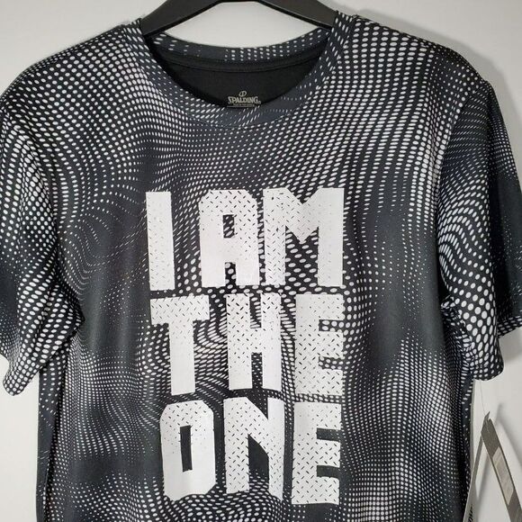 SPALDING boys' performance t-shirt XL 18/20 Black & White - Picture 2 of 5